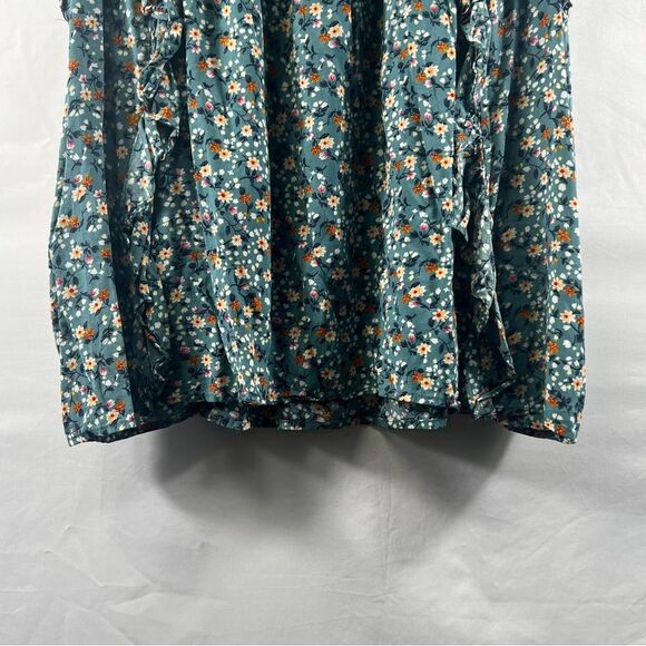 Kori Teal Floral Ruffle Babydoll Blouse 0721 - Picture 3 of 14